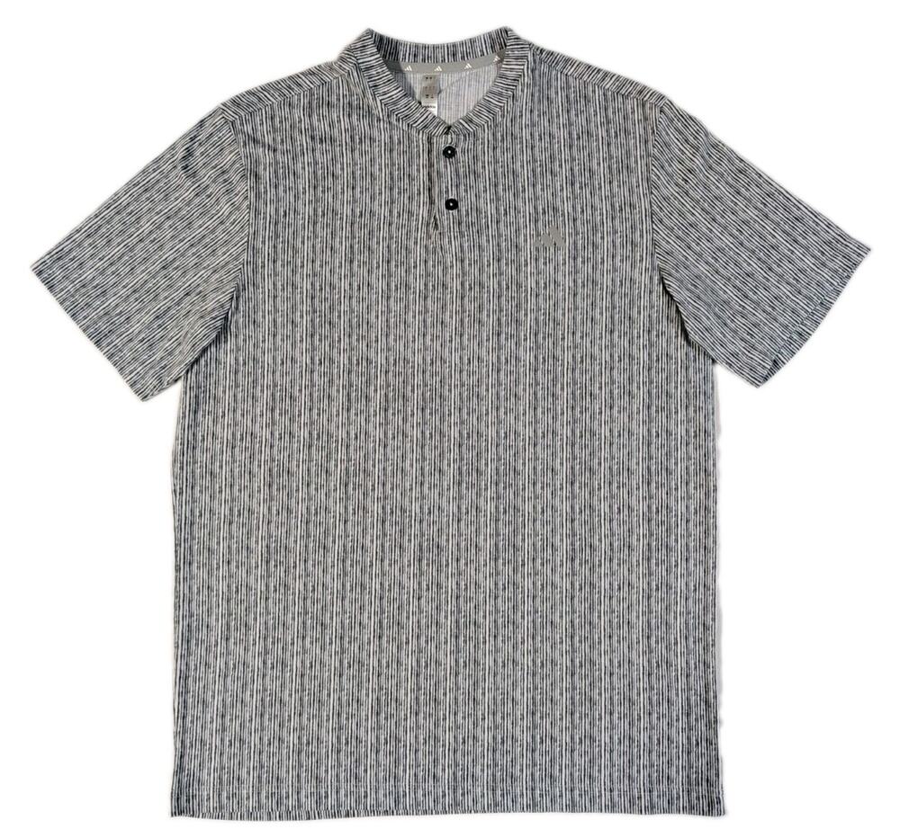 Adidas Henley Shirt Mens Large Gray Striped Short Sleeve Space Dye Tee